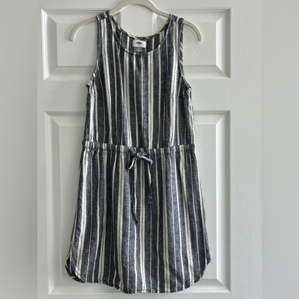 Old Navy Blue White Nautical‎ Striped Linen Blend Sleeveless Dress Size Small